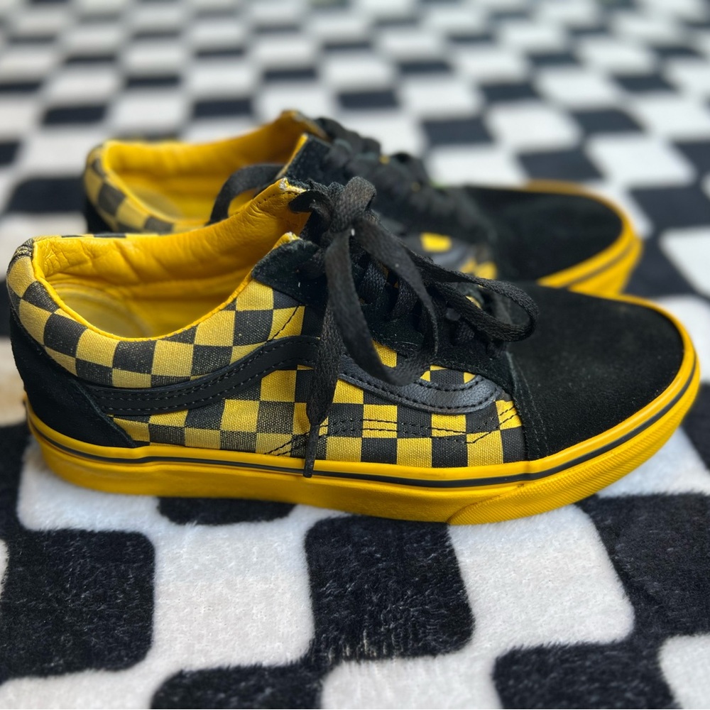 Black and yellow checkered vans